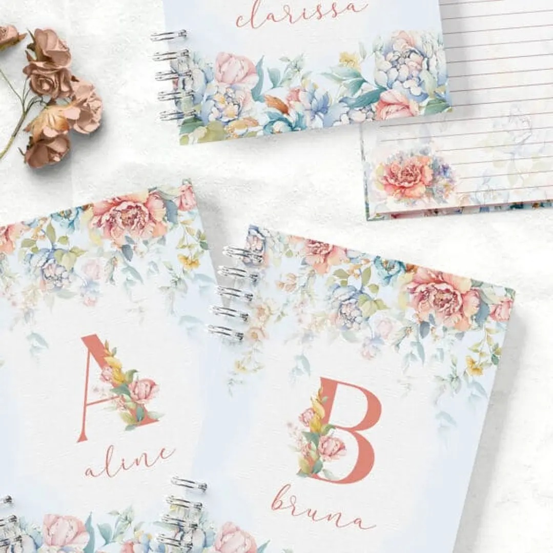 Caderno Alfabeto A a Z e Miolo Pautado Coleção Doce Floral
