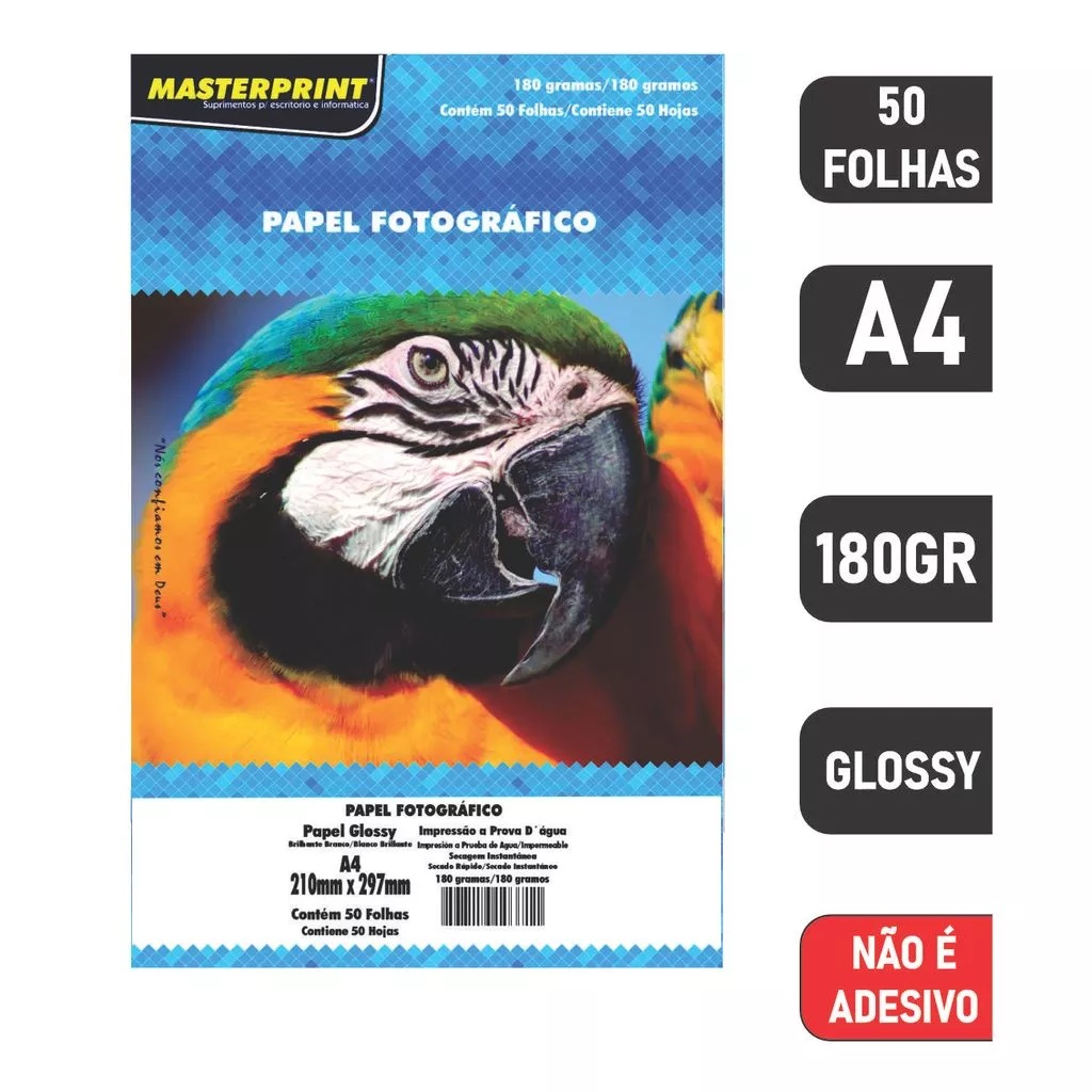 PAPEL FOTOGRÁFICO GLOSSY A4 180G 50F