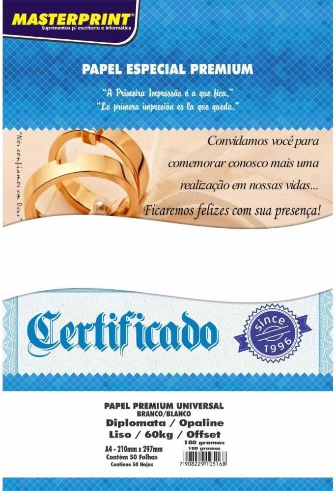 PAPEL BRANCO DIPLOMATA/LISO/OFFSET 180G A4 50F