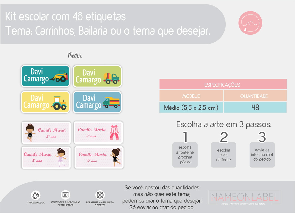Etiqueta Escolar média - Pastas e Cadernos