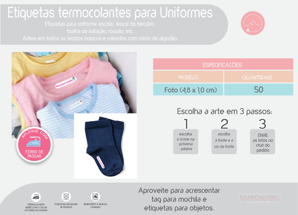 Etiqueta Termocolante para roupa - Kit com 20 unidades