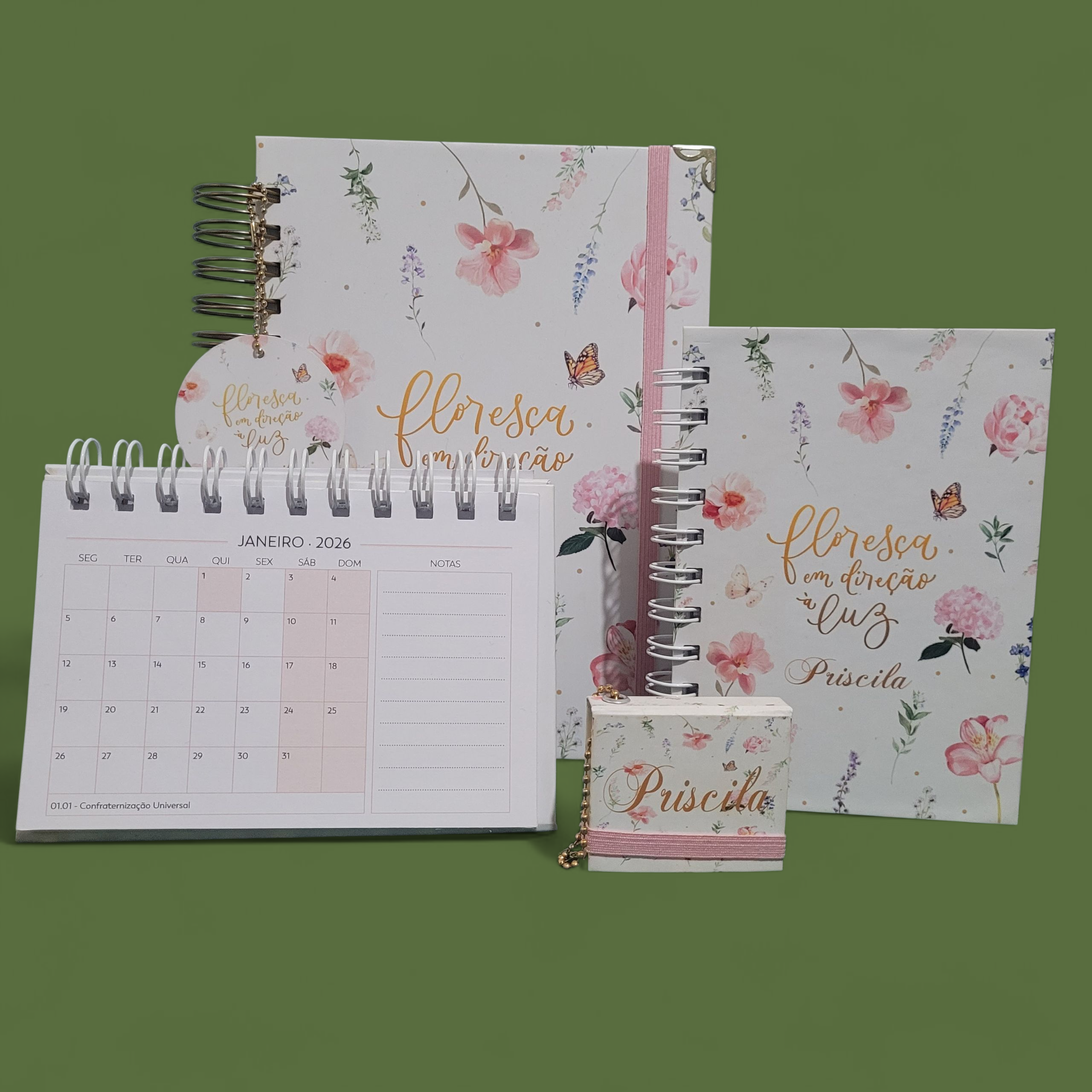 Kit Agenda, Mini Caderno, Calendário A6 e Bloco Post-it