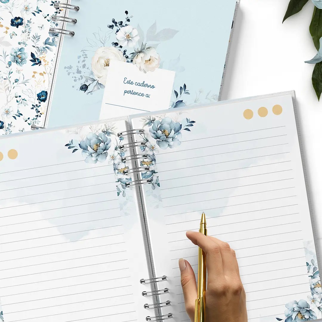 Caderno Floral Azul