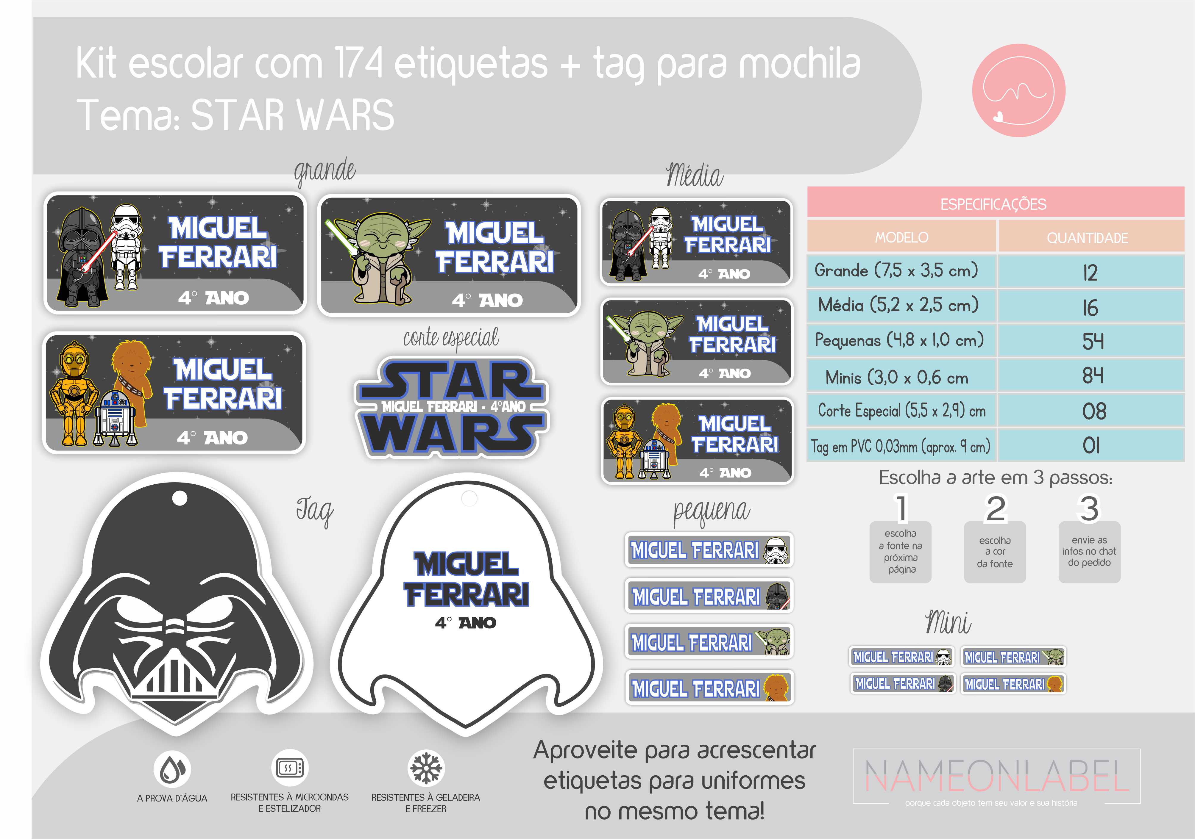 Etiqueta Escolar - Grudado no Star Wars
