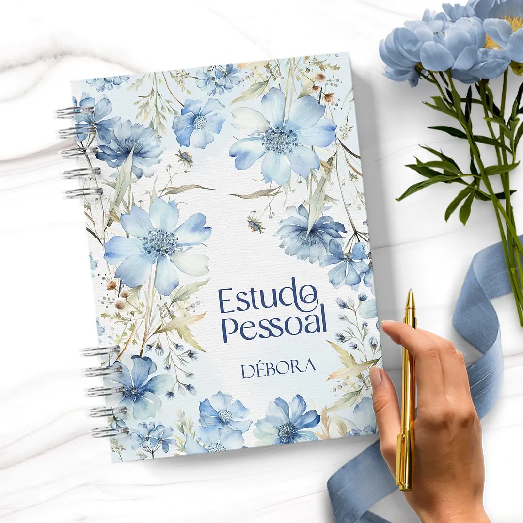 Caderno Azul Floral Estudo pessoal