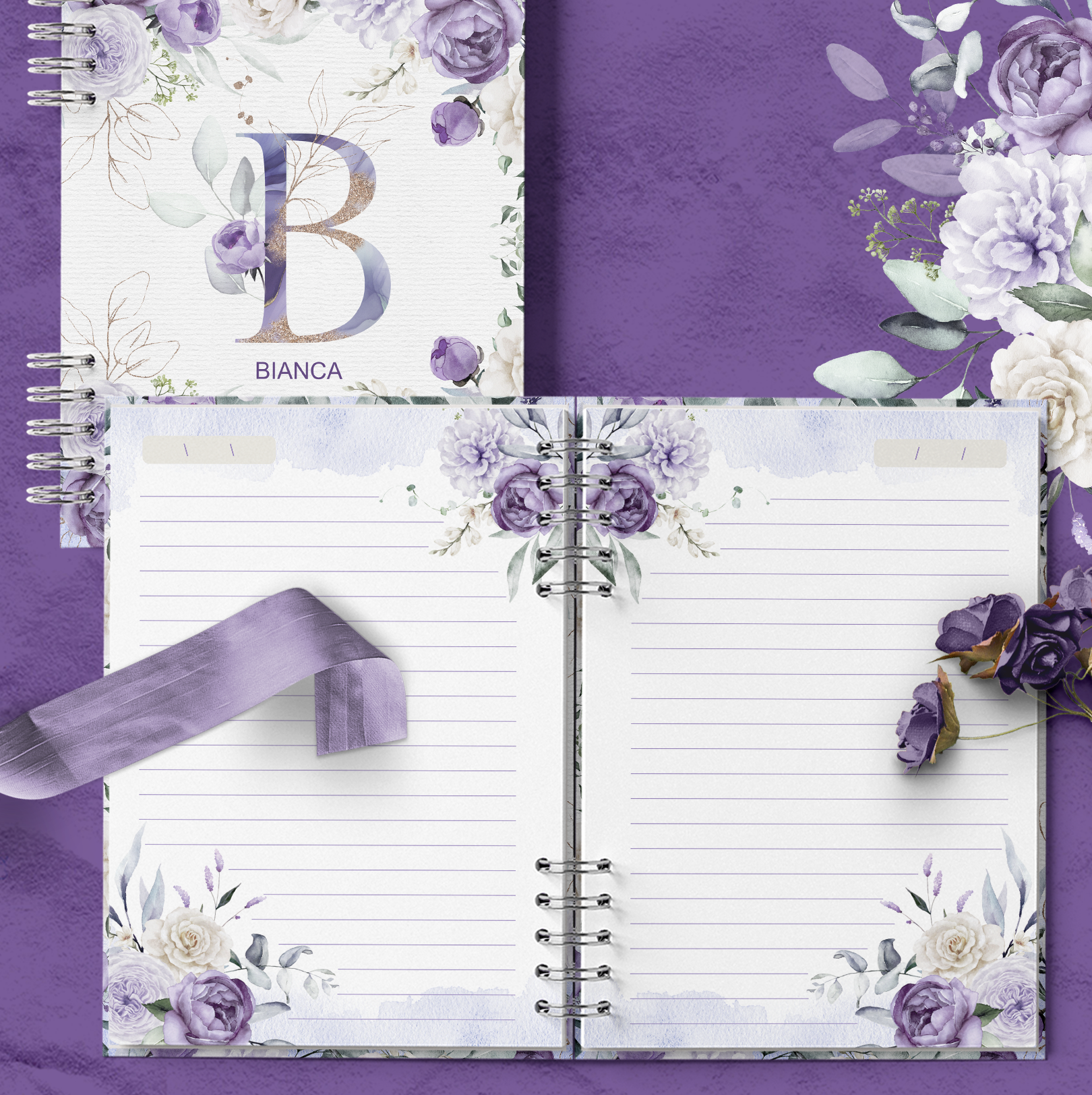 Caderno Violeta Floral Alfabeto