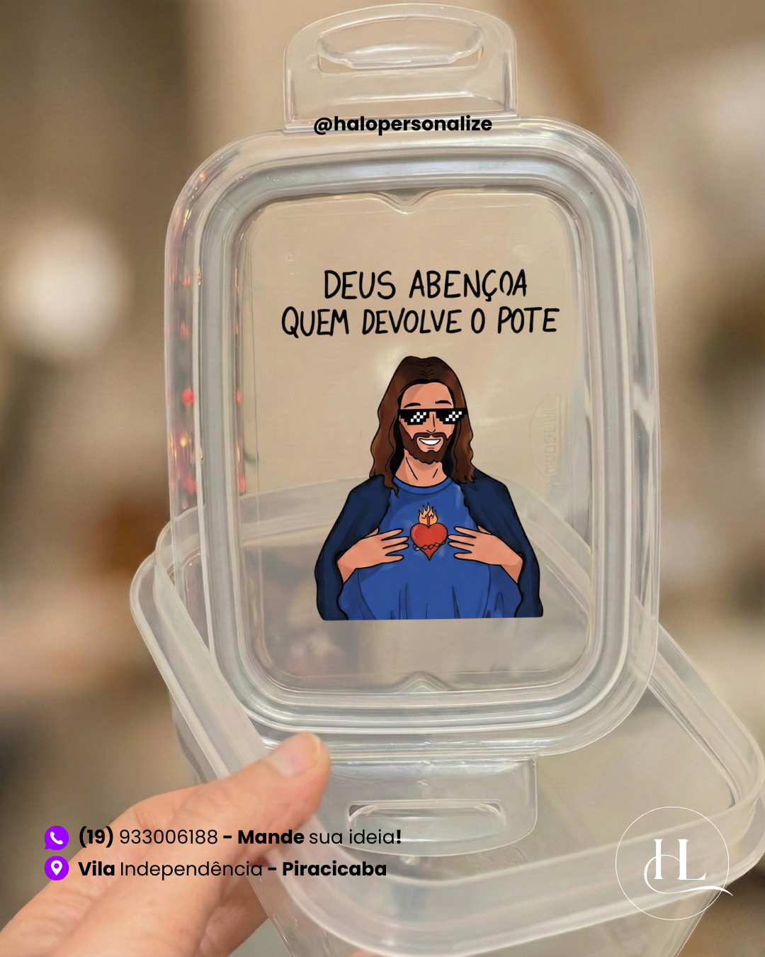 Pote Plástico Hermético 1 Litro – Jesus Abencoa Quem Devolve o Pote