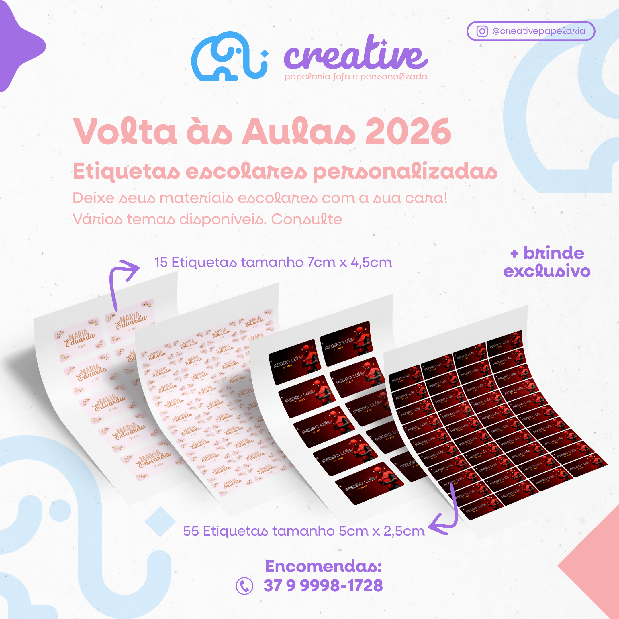 Kit Etiquetas Escolares Personalizadas - 70 unidades + Brinde exclusivo