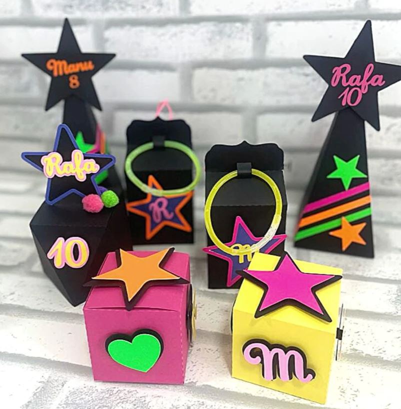 Kit de Caixas Festa Neon - Lembrancinhas