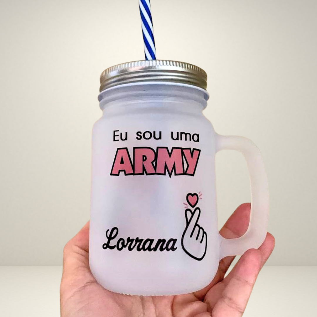 Caneca Mason de Vidro Canudo