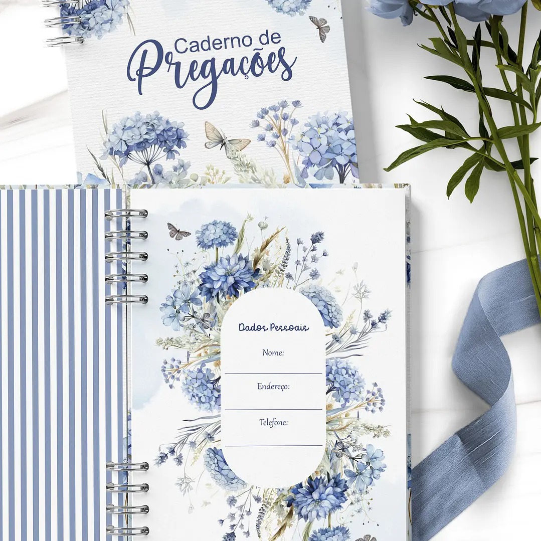 Caderno de Pregações Azul Floral
