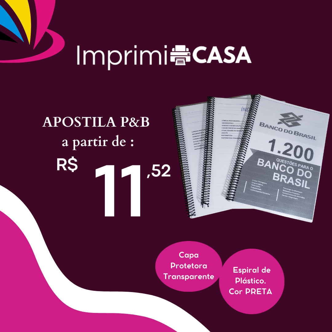 Apostila Preto e Branco, Capa Transparente de 40 á 500