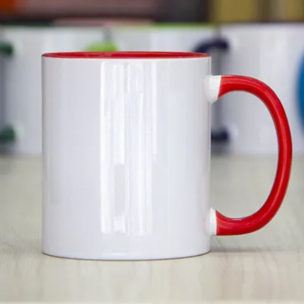 Caneca Branca de Cerâmica com Alça e Interior Coloridos (Personalizável)
