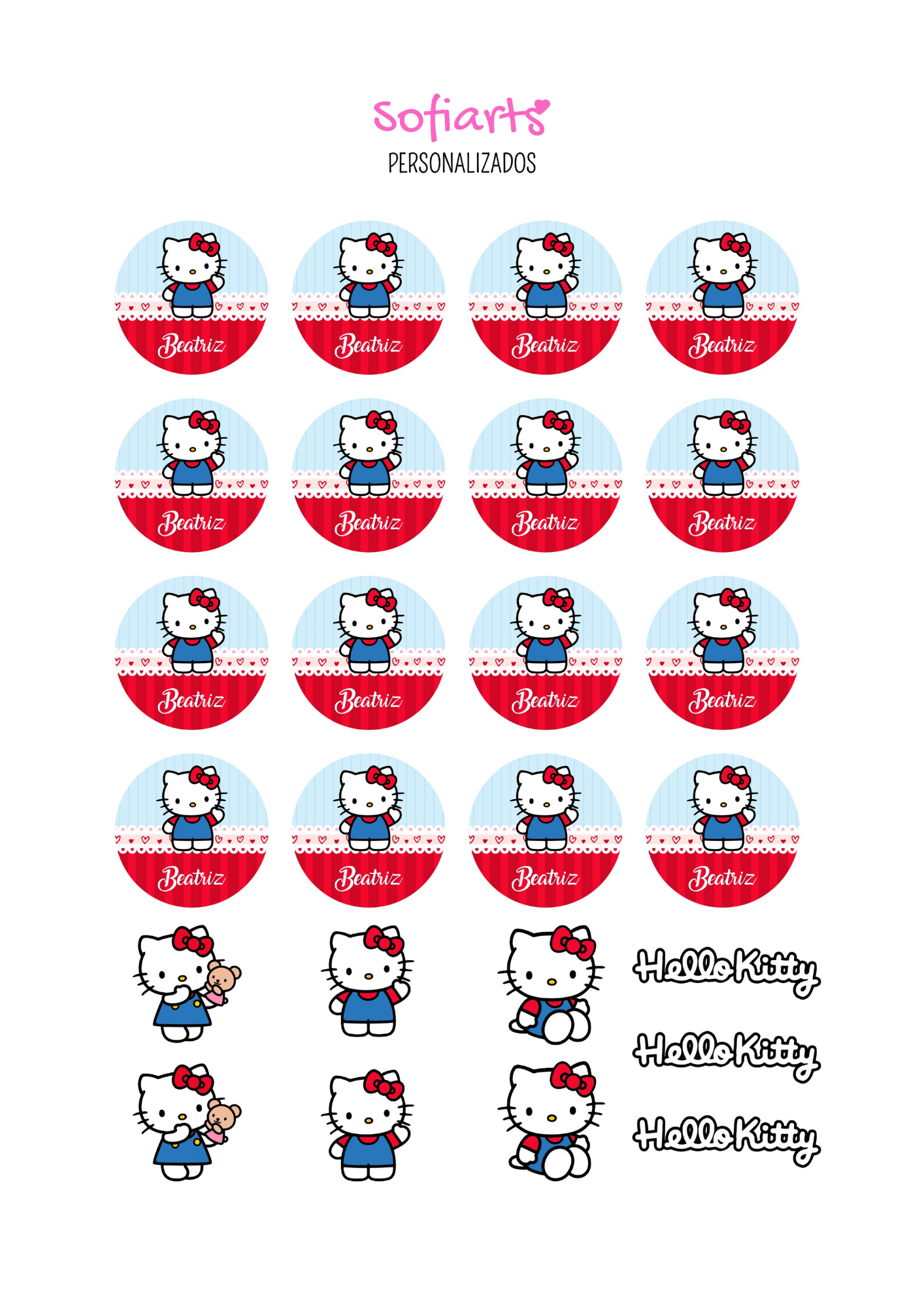 Kit Etiquetas Escolar Hello Kitty Brilho/ Glossy- 61 Unidades