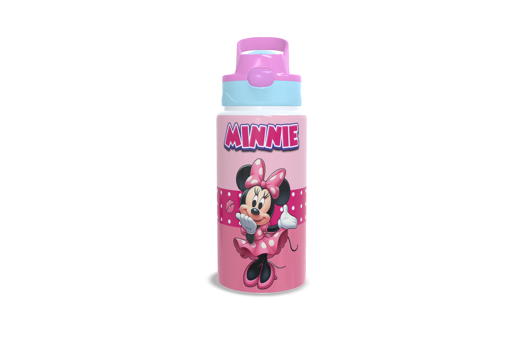 Garrafa de Alumínio - 500ml - Kids - Branca - Tampa Automática - Rosa e Azul