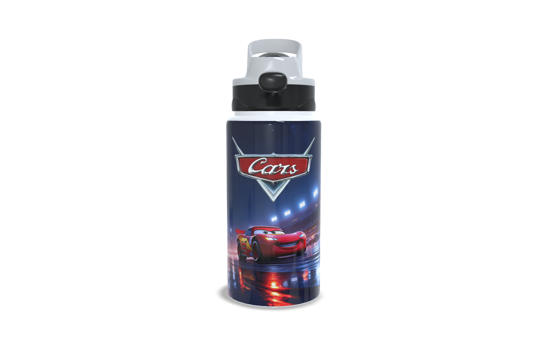 Garrafa de Inox - 350ml - Kids - Branca - Térmica - Parede Dupla - Tampa Automática - Preto e Cinza