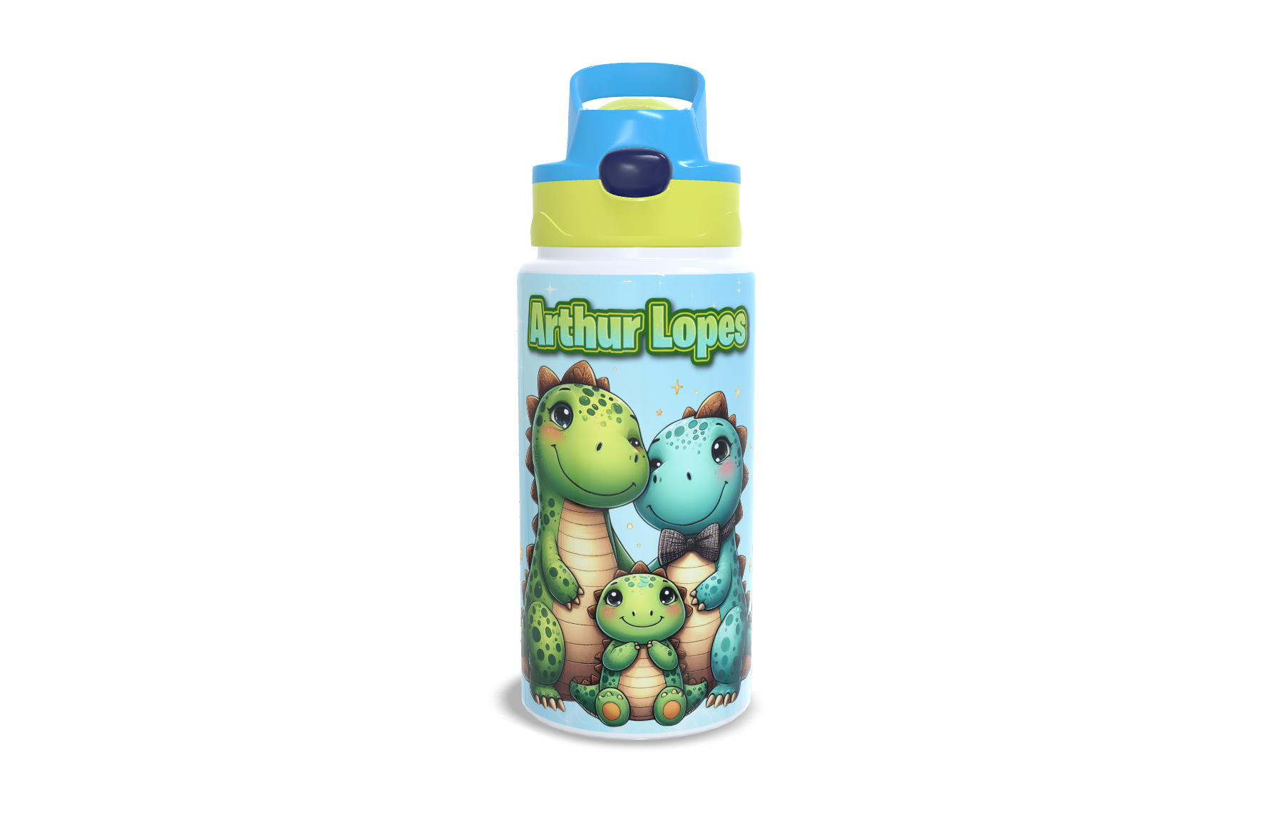 Garrafa de Inox - 350ml - Kids - Branca - Térmica - Parede Dupla - Tampa Automática - Amarela e Azul