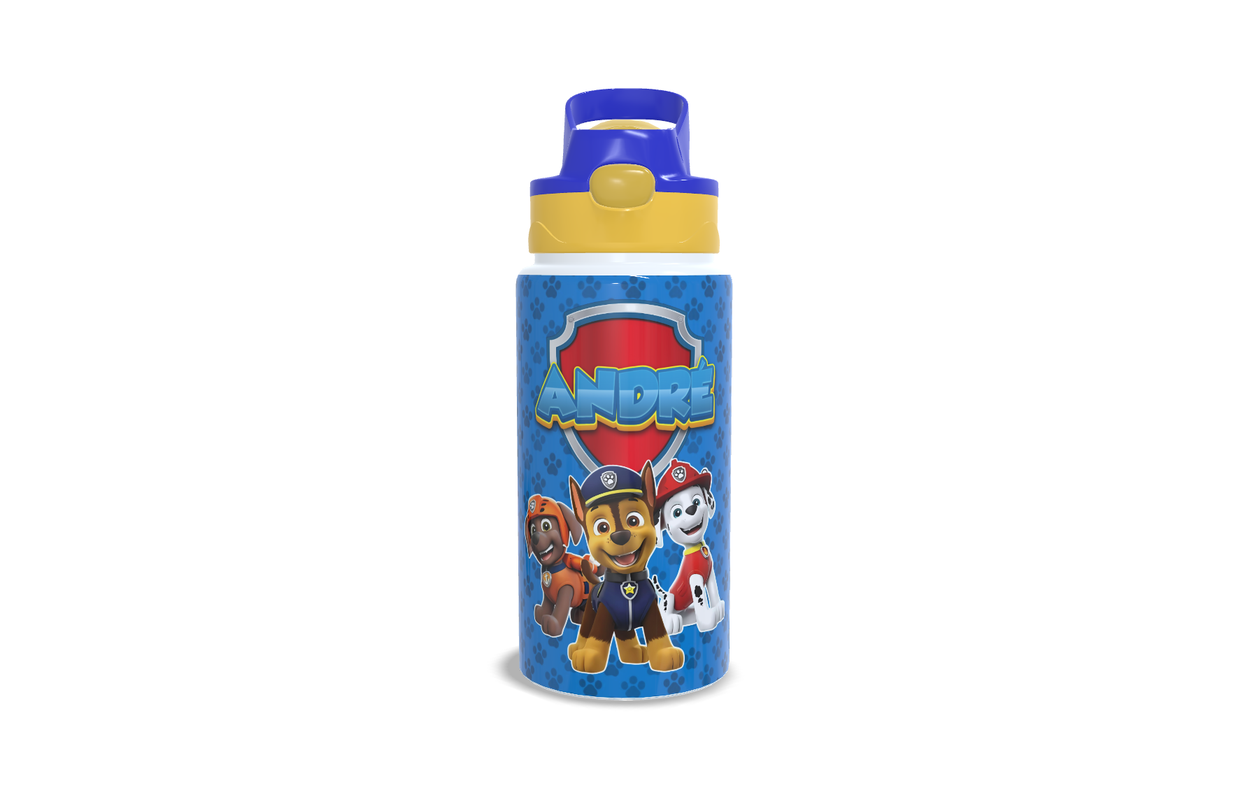 Garrafa de Alumínio - 500ml - Kids - Branca - Tampa Automática - Amarela e Azul