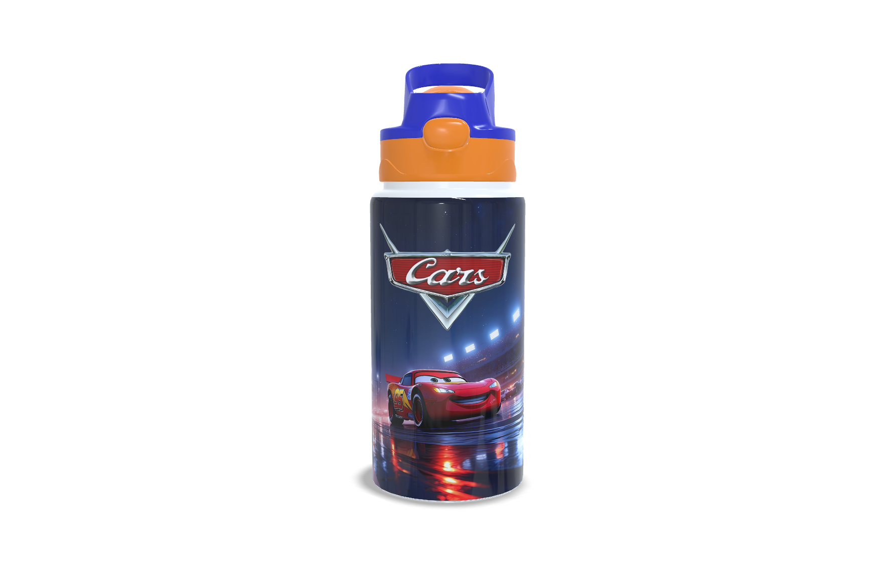 Garrafa de Alumínio - 500ml - Kids - Branca - Tampa Automática - Laranja e Azul