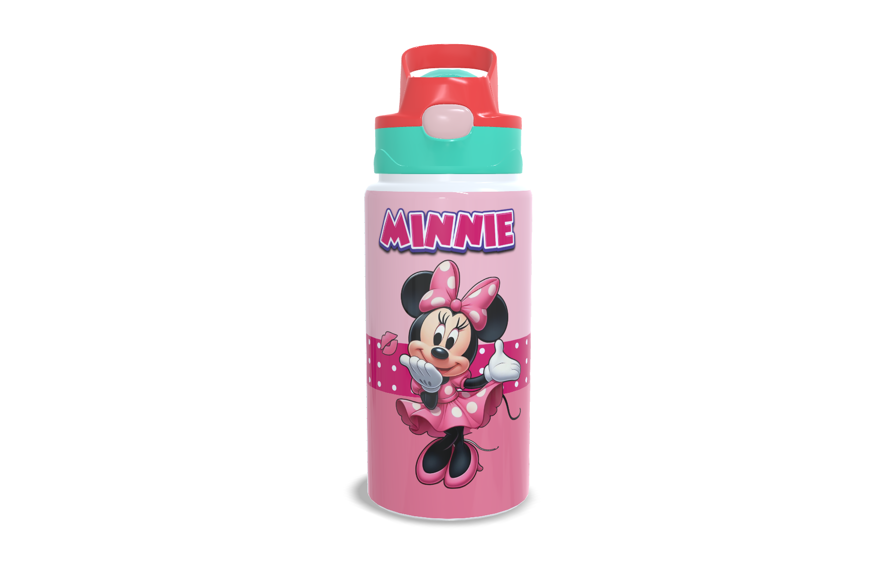 Garrafa de Alumínio - 500ml - Kids - Branca - Tampa Automática - Ciano e Vermelho