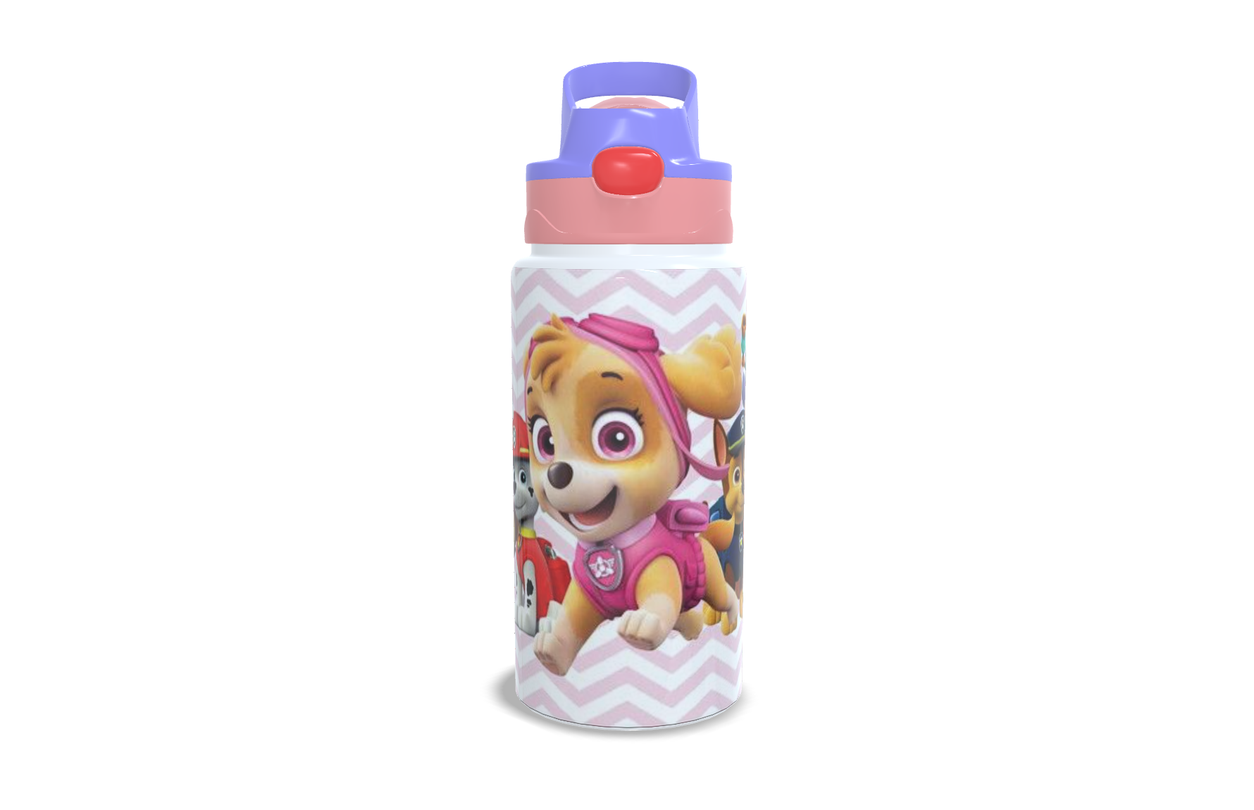 Garrafa de Inox - 350ml - Kids - Branca - Térmica - Parede Dupla - Tampa Automática - Rosa e Azul Lilás