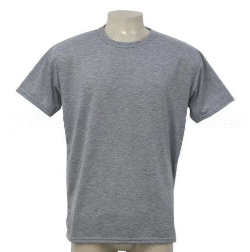 Camiseta Poliéster Tradicional Cinza Mescla Manga Curta