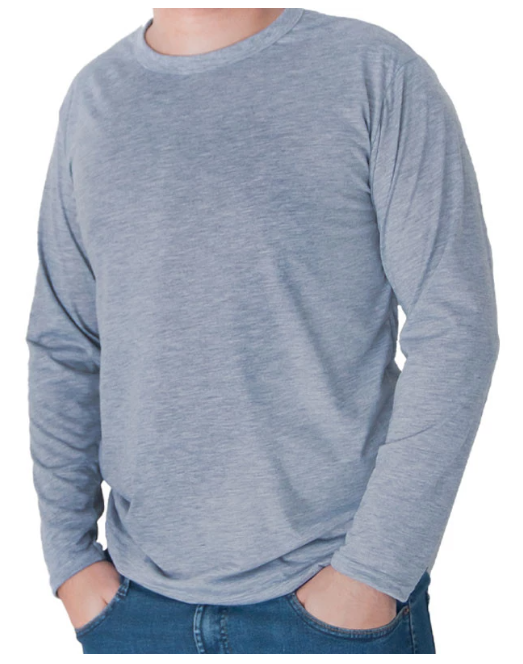 Camiseta Poliéster Tradicional Cinza Mescla Manga Longa