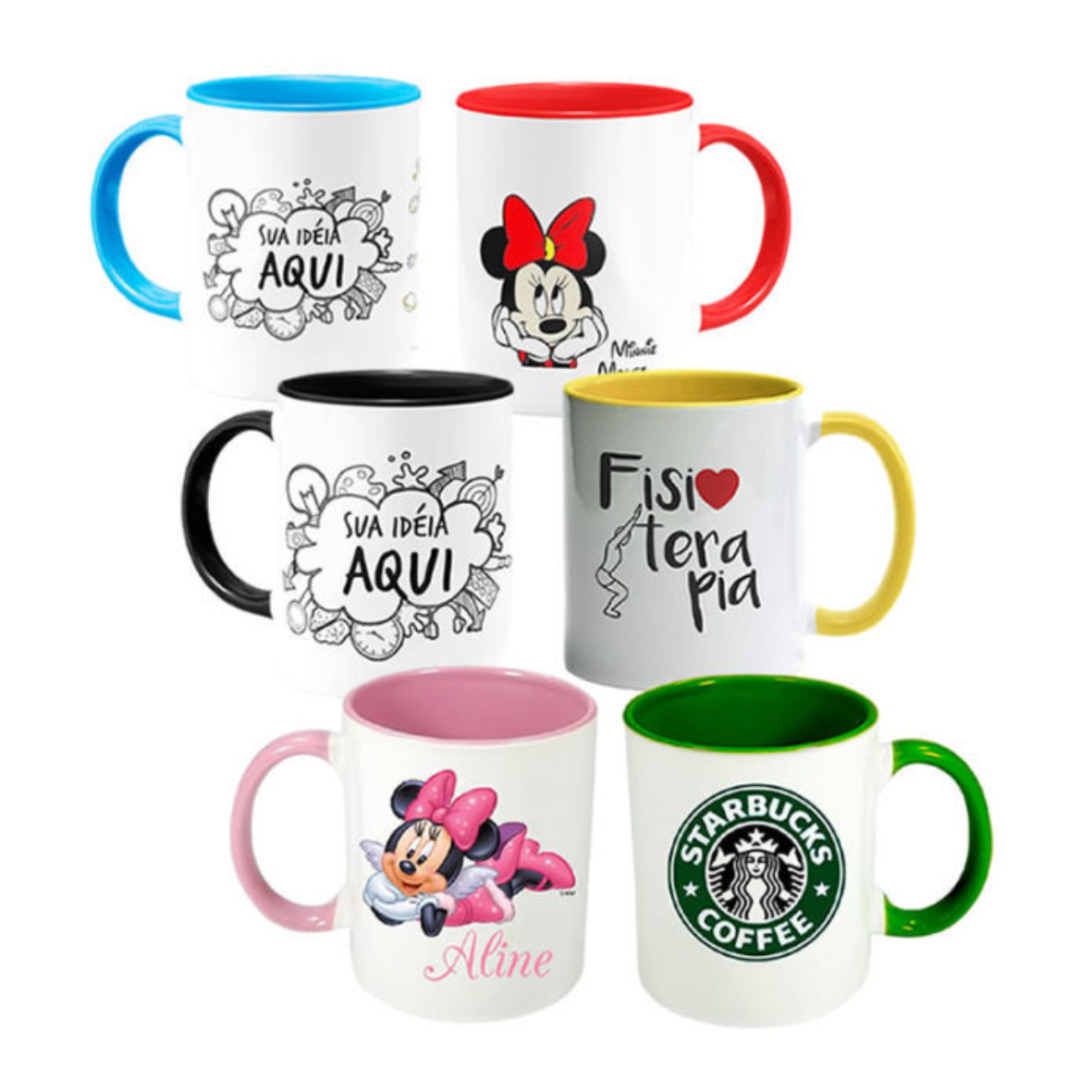 CANECA RETA ALÇA E INTERIOR COLORIDA - PERSONALIZADA