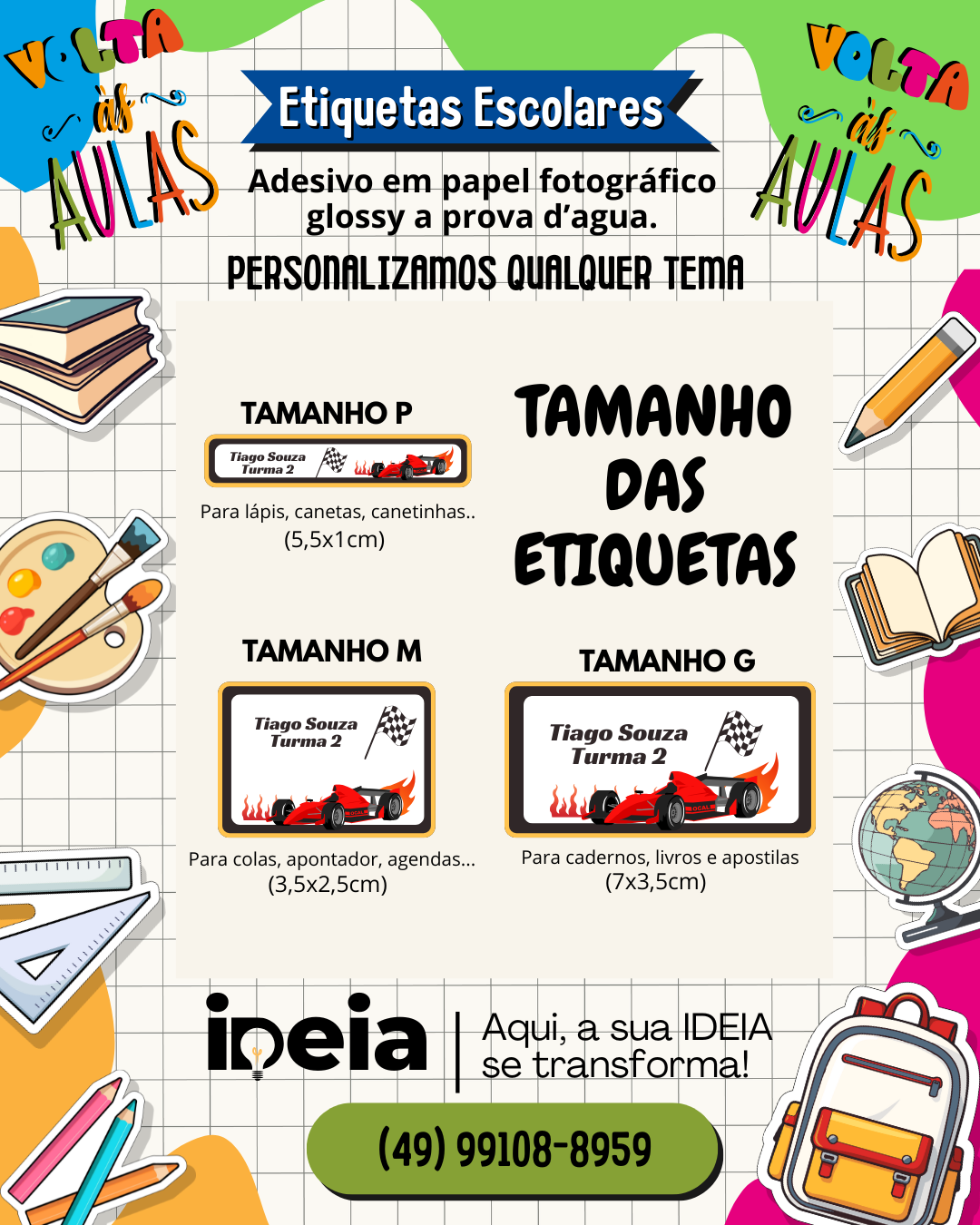 Kit etiqueta escolar personalizada