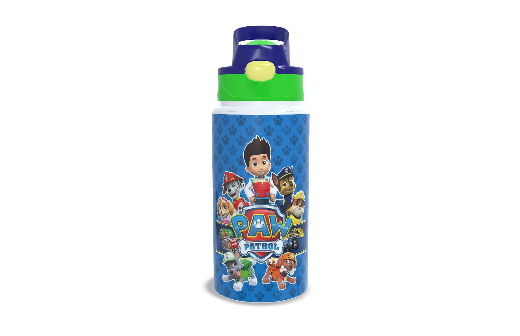 Garrafa de Inox - 350ml - Kids - Branca - Térmica - Parede Dupla - Tampa Automática - Verde e Azul
