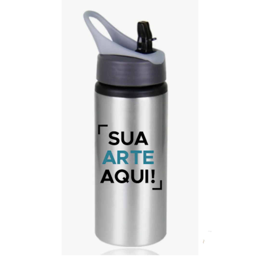 Squeeze Personalizada Alumínio Bico Retrátil PRATA 600ml