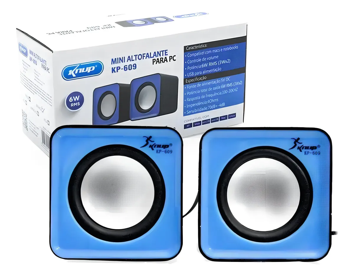 Mini Caixa De Som Knup KP-609 Para Pc E Notebook P2 USB 3w RMS Portátil