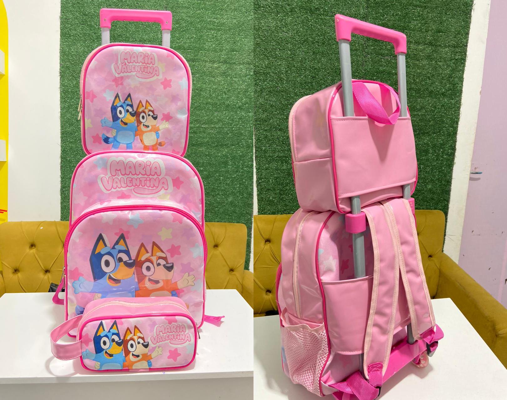 KIT MOCHILHA G CARRINHO + LANCHEIRA TÉRMICA + ESTOJO