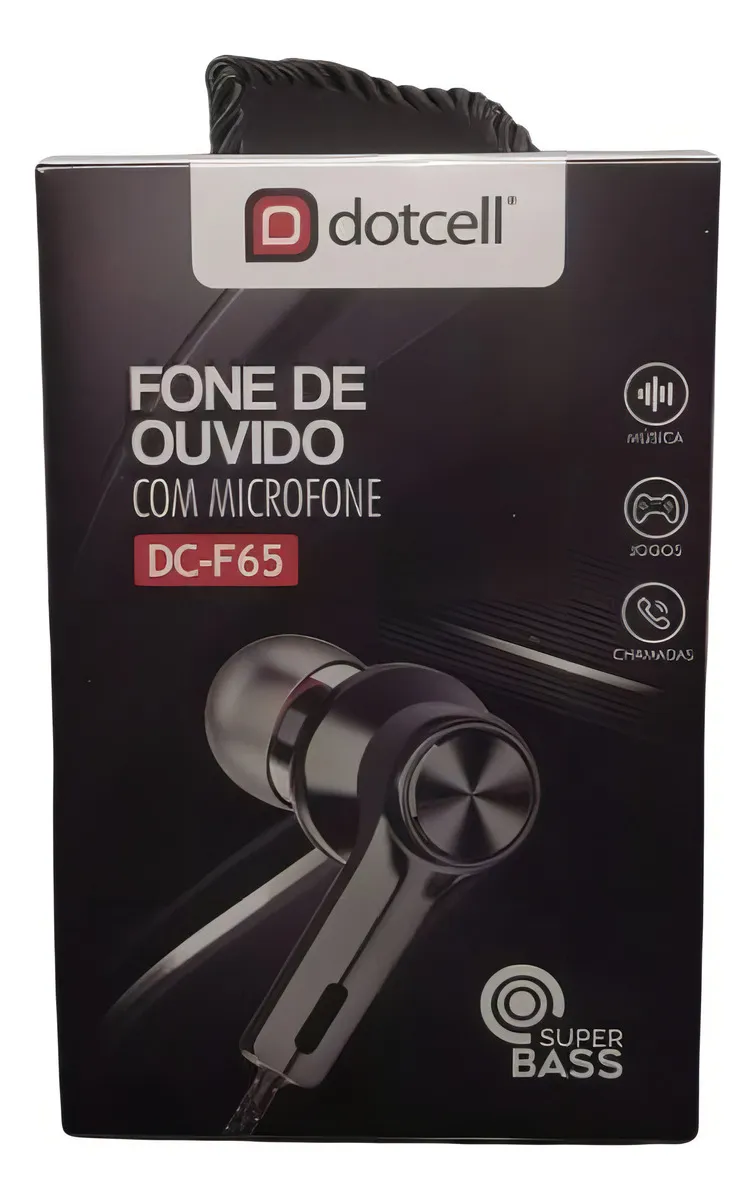 FONE DE OUVIDO DC-F65 PRETO COM MICROFONE -DOTCELL