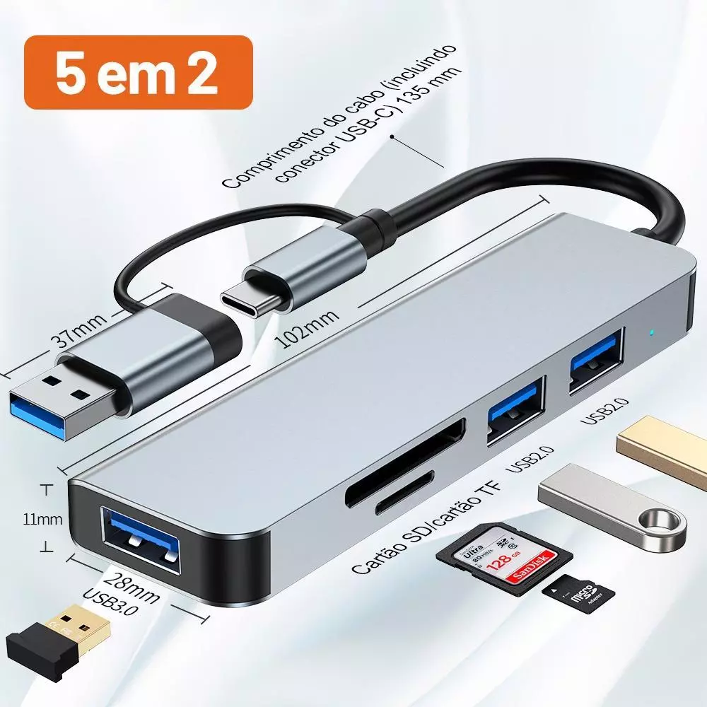ADAPTADOR HUB USB 5 EM 1 TF/SD DOCK MULTIPORTAS BM-8641 - B-MAX