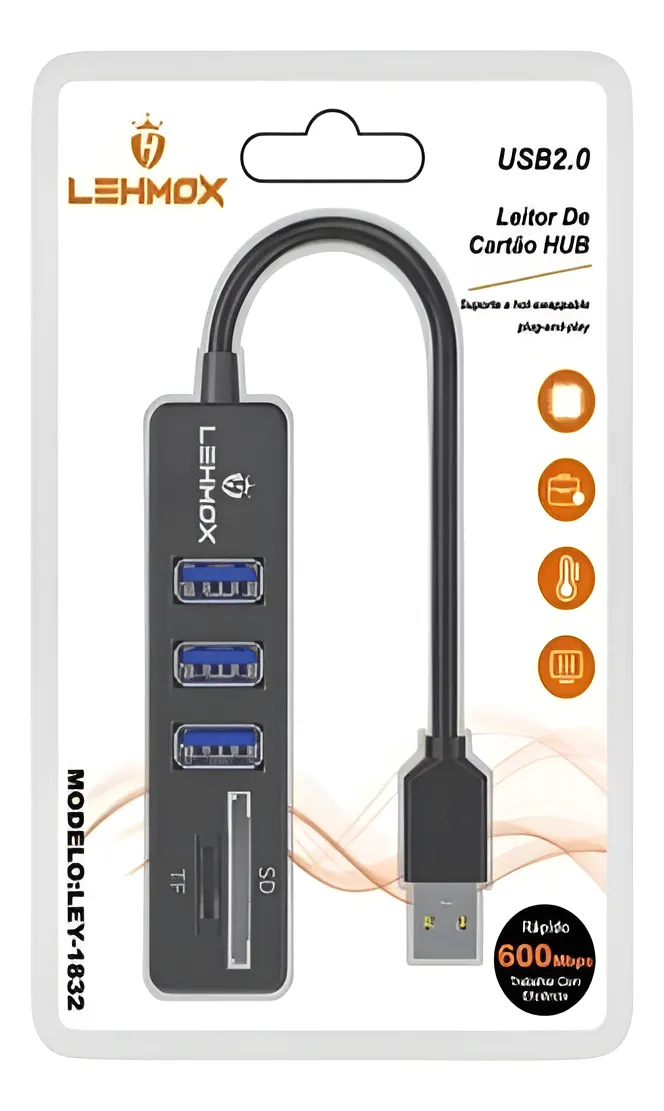 HUB USB 2 EM 1 CARTÃO SD/TFS LEY-1832 2.0 - LEHMOX