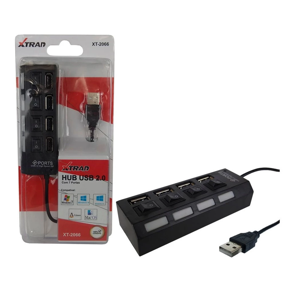 ADAPTADOR HUB USB 2.0 4 PORTAS C/ INTERRUPTOR XT2066 - XTRAD