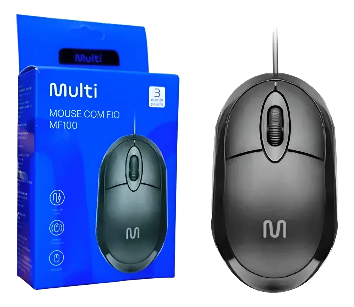 MOUSE COM FIO 1200dpi USB PRETO - MULTILASER