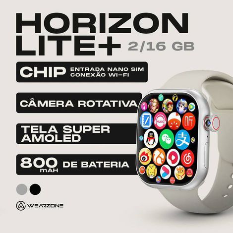 Horizon Lite + 4G Câmera Rotatória | 2GB + 16GB | Celular de Pulso Slim