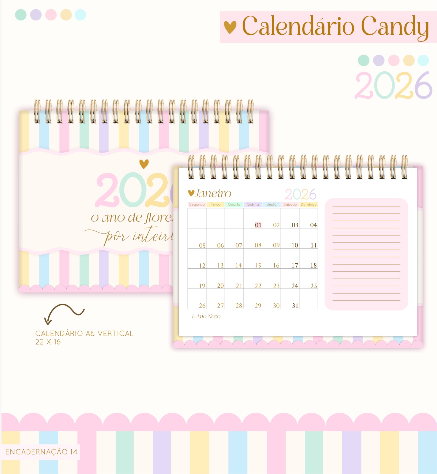 Calendário de Mesa Candy (base papel + wire-o)