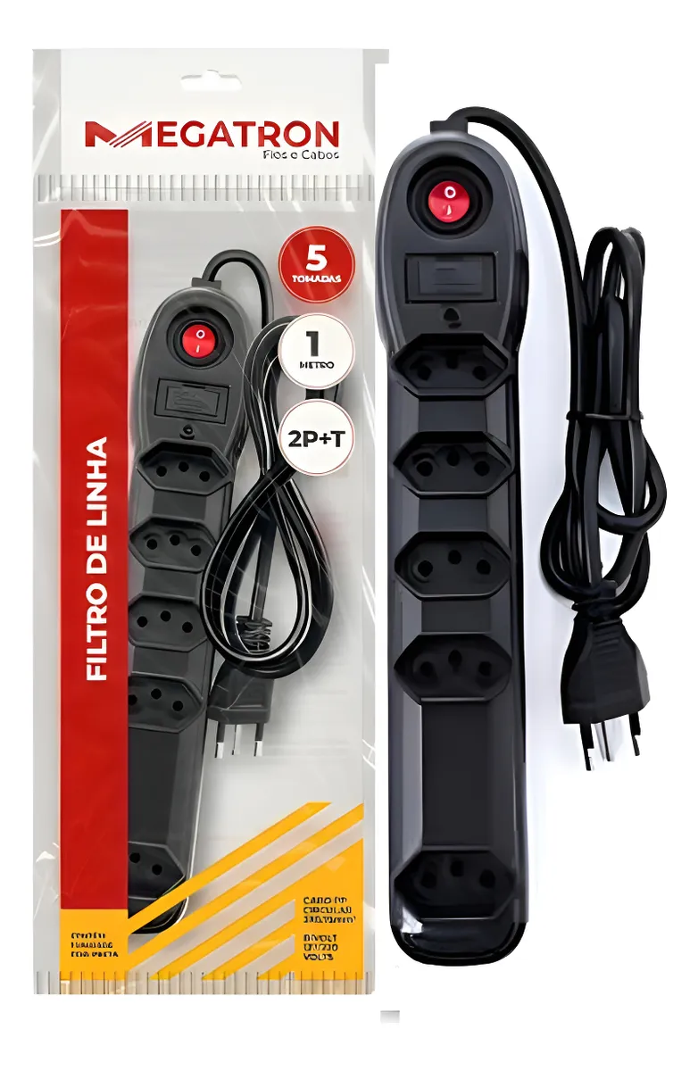 FILTRO DE LINHA RÉGUA 5 TOMADAS / 3 PINOS (2P+T) BIVOLT - MEGATRON