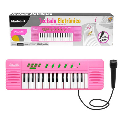 Teclado Eletrônico de Brinquedo com Microfone
