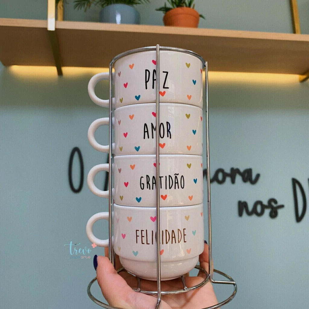 KIT XÍCARAS PERSONALIZADAS CO SUPORTE