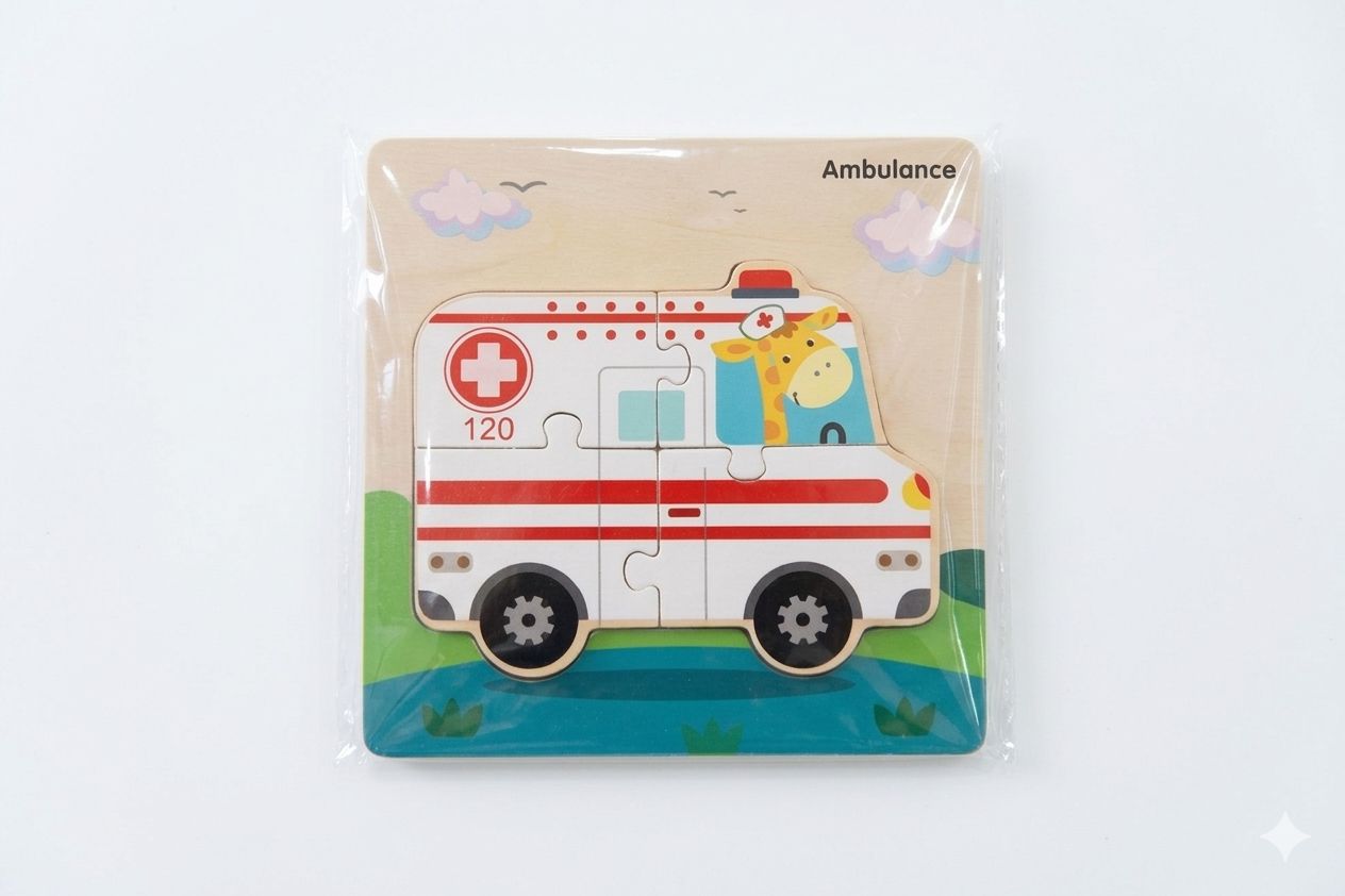 QUEBRA-CABEÇA EDUCATIVO DE MADEIRA AMBULÂNCIA