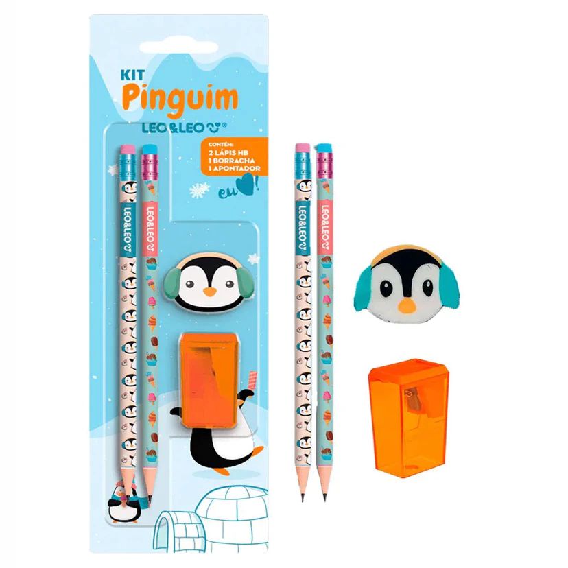 KIT ESCOLAR PINGUIM HB COM 4 PEÇAS BLISTER