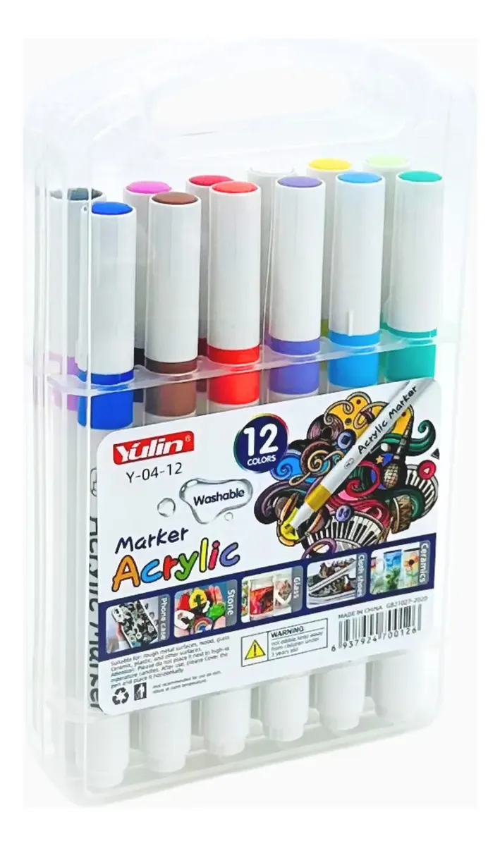 KIT 12 CANETINHAS ACRYLIC MARKER YULIN