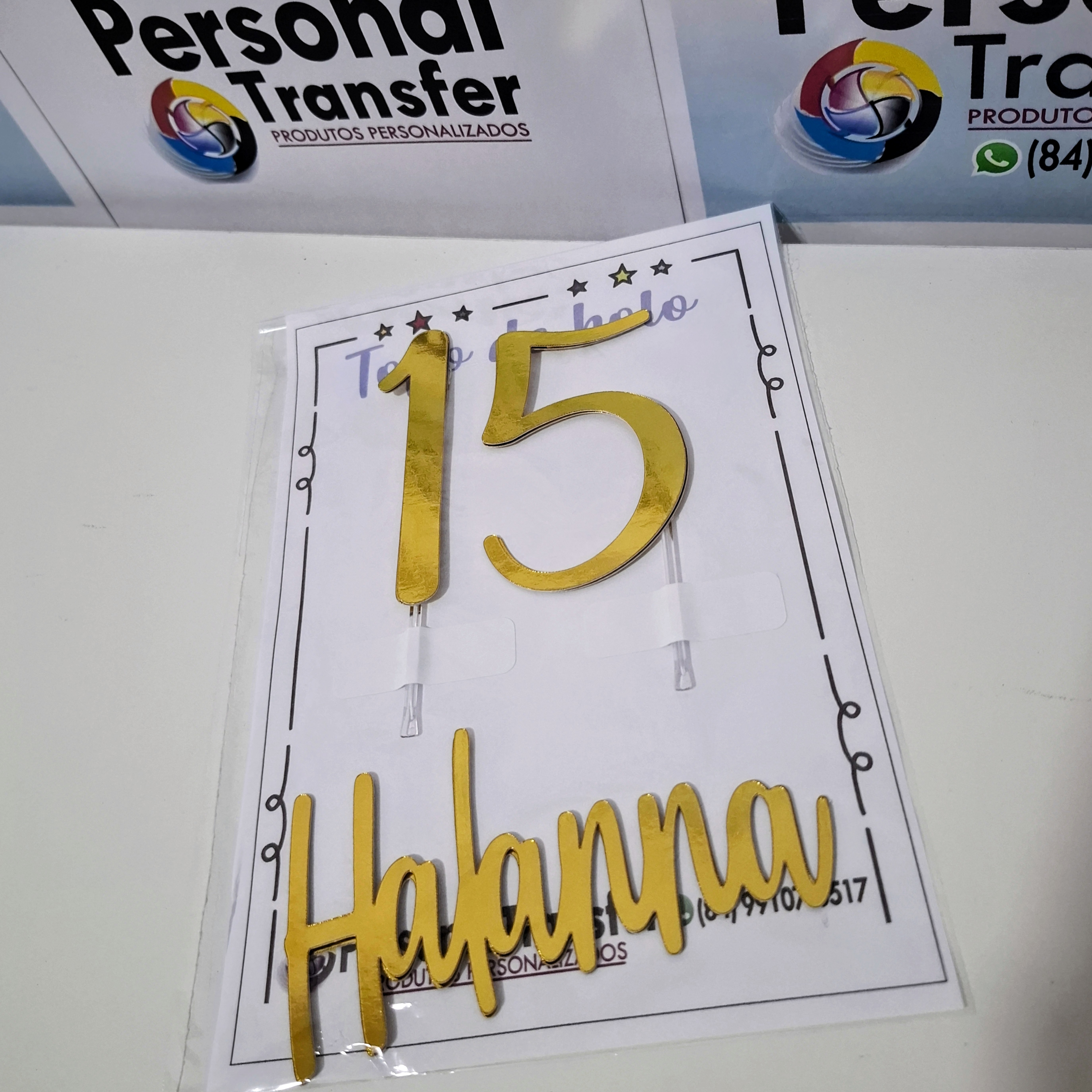 TOPO DE BOLO NOME E IDADE DOURADO