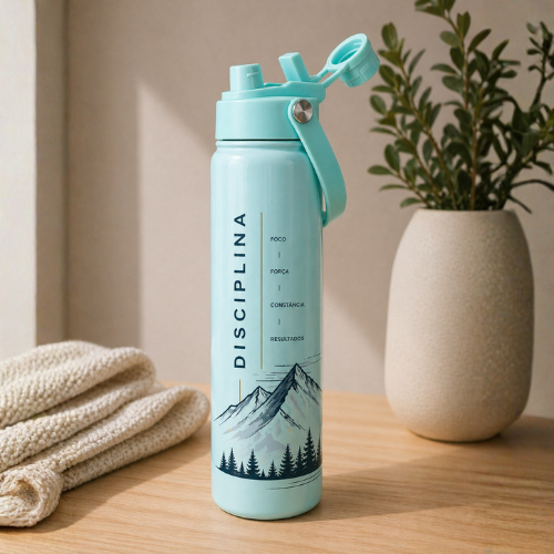 Garrafa de Inox - 650ml - Tommy - Verde Menta - Térmica - Tampa Bico Duplo - Alça Silicone