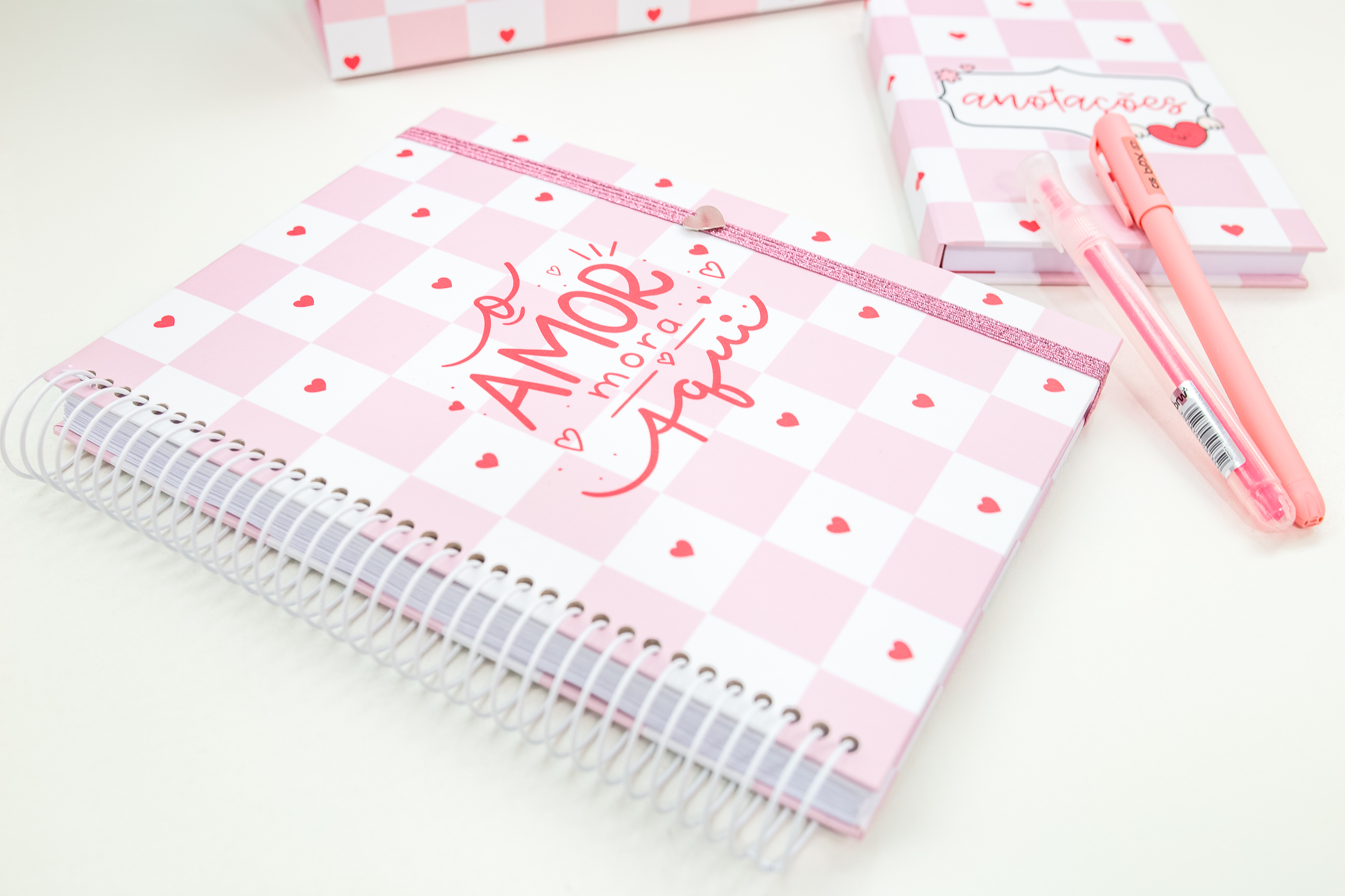 Kit - Caderno e bloquinho capa corações