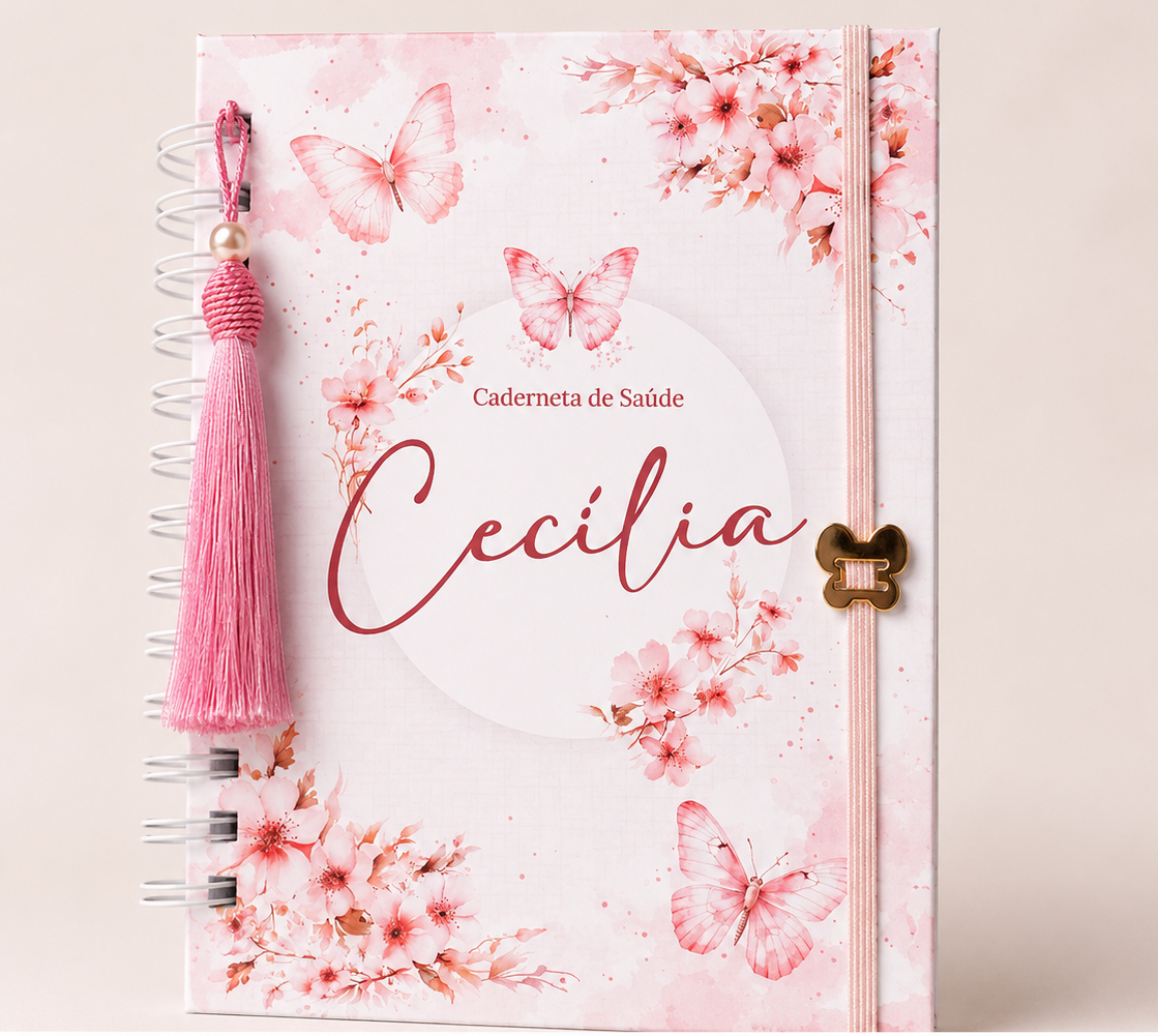 Caderneta de Vacinas Borboletas Rosa A5
